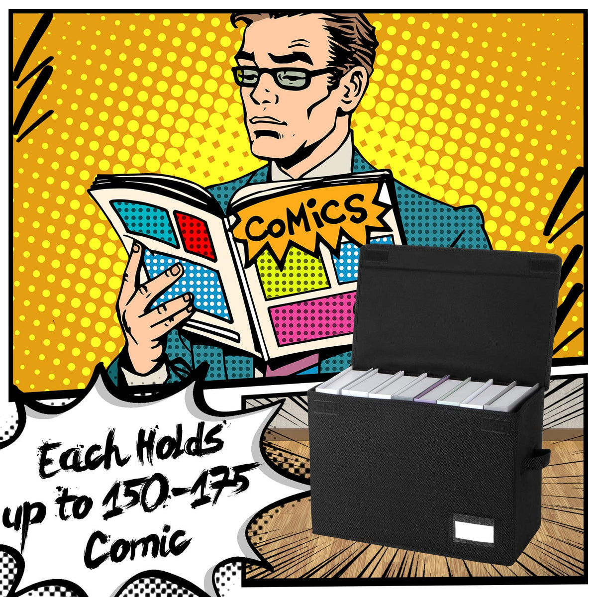 Chuangdi 6 Pcs Comic Book Storage Boxes,Black
