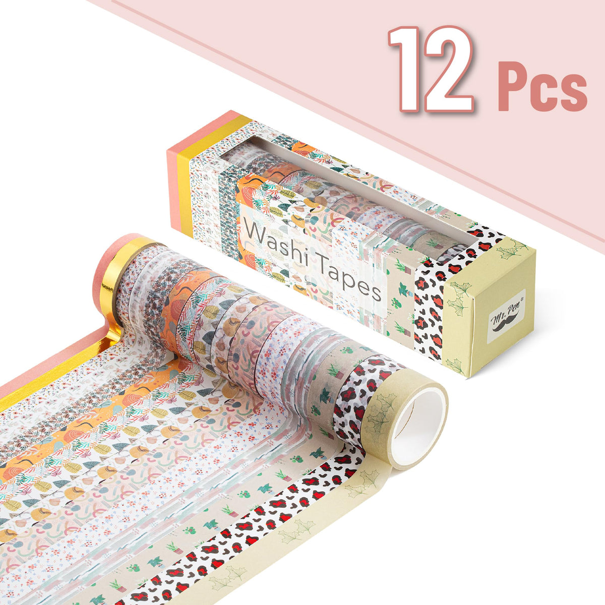 Mr. Pen- Washi Tape Set, 15 Rolls, Assorted Sizes, 5 Yards/Roll