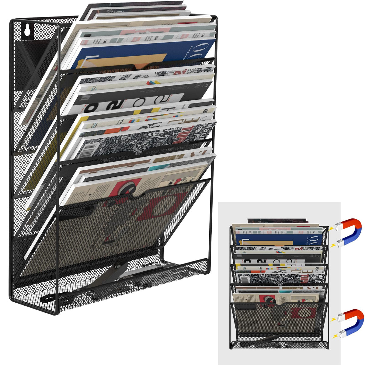 LQPAFZ 6-Tier Magnetic File Holder, No Drilling Installation File Cabinet Organizer,Black Magnetic