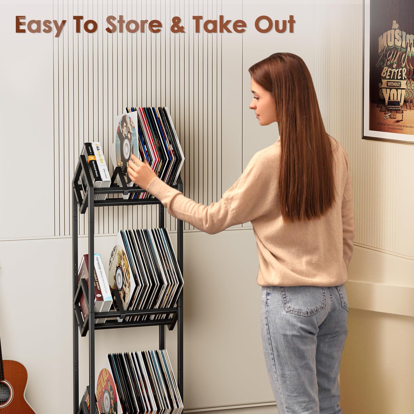BOEASTER Vinyl Record Storage Rack, Record Holder 260-280 LP Storage Shelf Display Stand for Albums