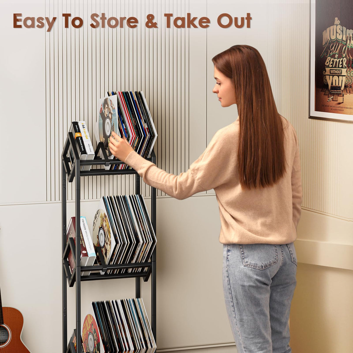 BOEASTER Vinyl Record Storage Rack, Record Holder 260-280 LP Storage Shelf Display Stand for Albums