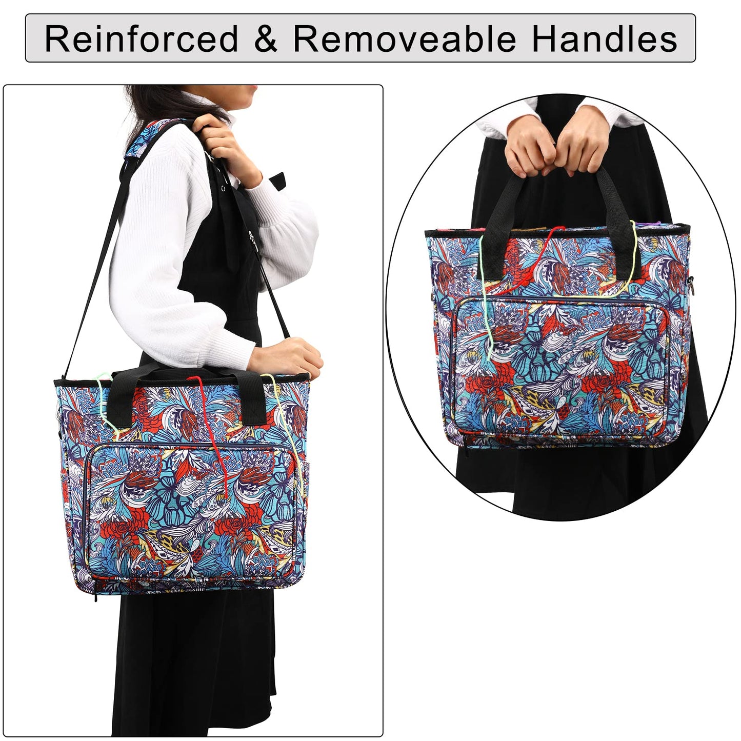 LOOEN Yarn Knitting Storage Tote-Large Capacity Crochet Organizer Portable Travel Bag with Shoulder