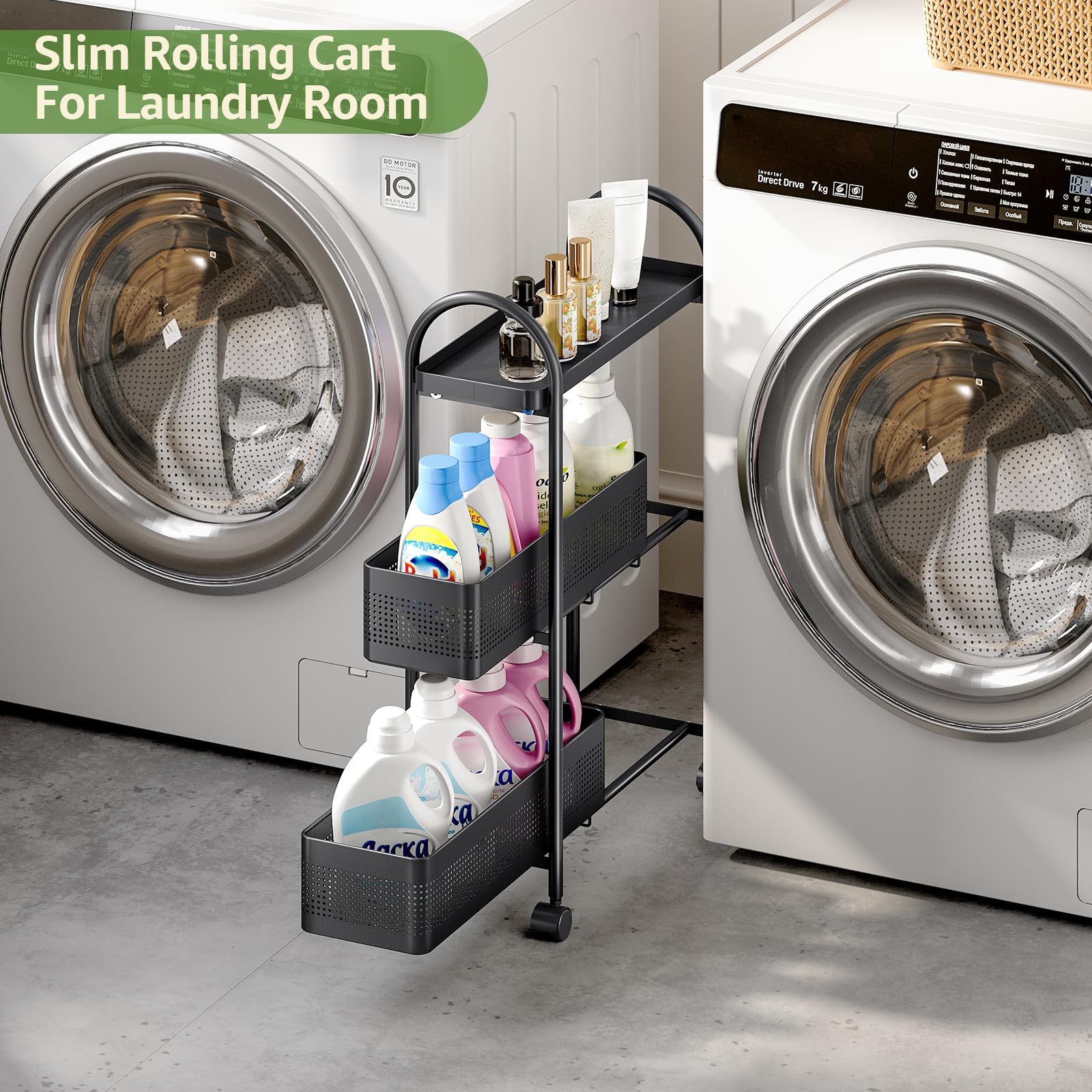 KINGRACK 3 Tier Slim Rolling Cart with Drawer, Metal Utility Storage Cart