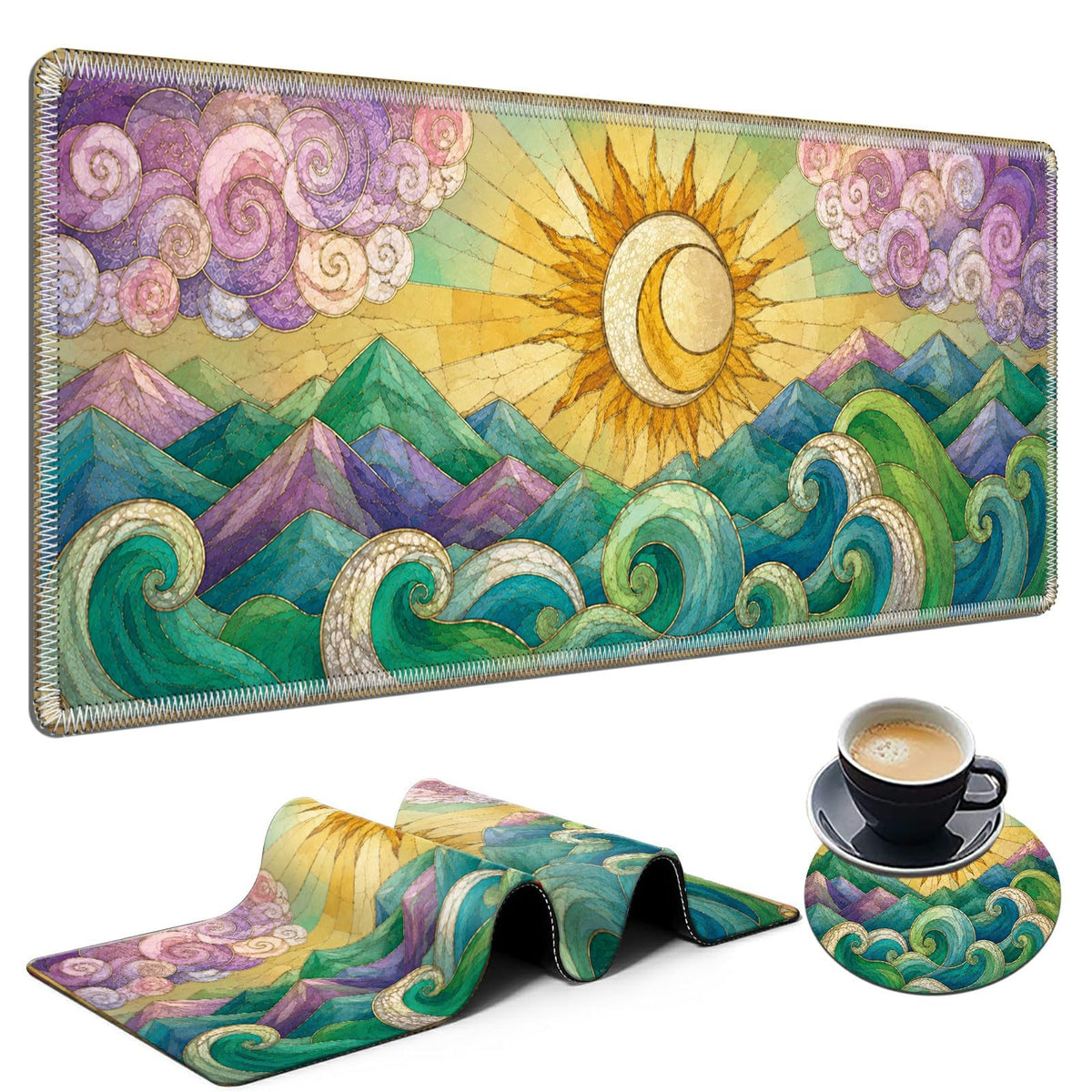 Celestial Ocean Mosaic Large Mouse Pad, 31.5 x 11.8 in Extended Desk Mat
