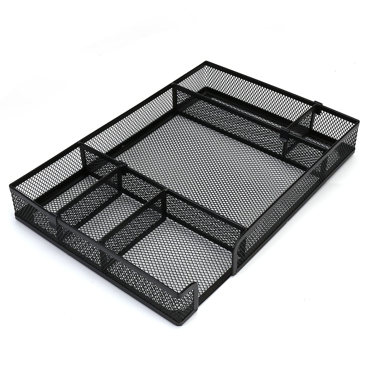 EsOfficce Desk Drawer Organizer Tray with Adjustable Compartments, 6 Grid Metal Mesh Drawer