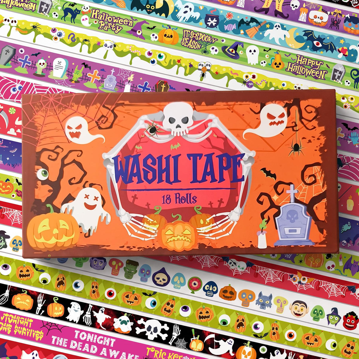 Bomichi 18 Rolls Halloween Thin Decorative Scrapbook Washi Tape Set