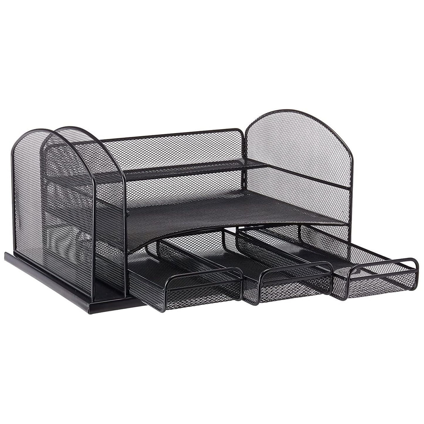 Safco Products 3252BL Onyx Mesh Desktop Organizer with 3 Drawers, Black 16" x 11.4" x 8"