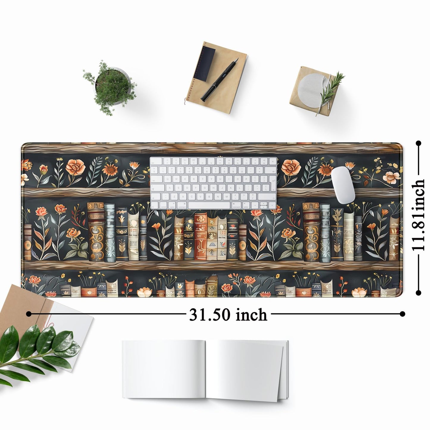 Library Desk Mat Dark Academia Large Mouse Pad Forest Book Nature Floral Gaming Mousepad XL Vintage