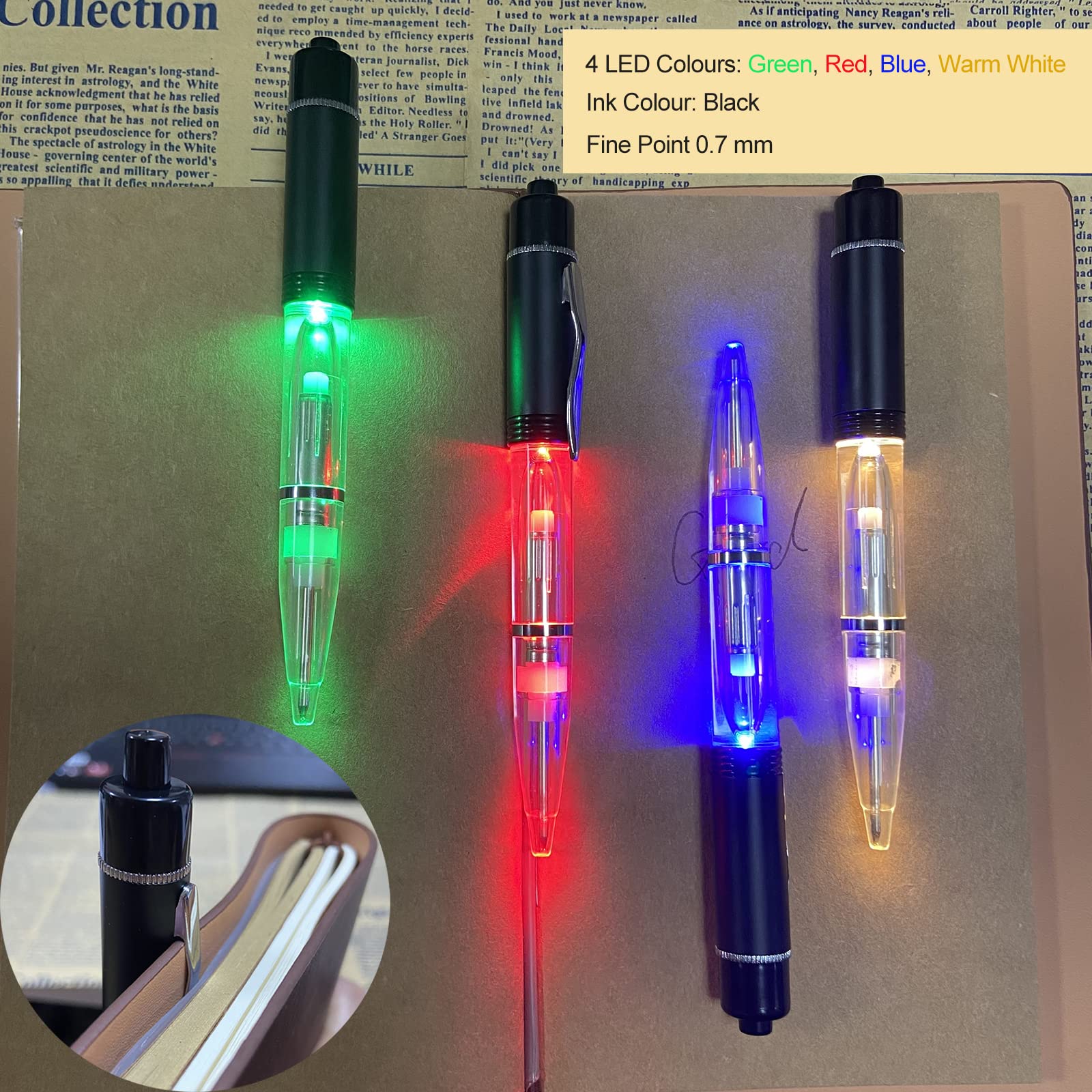 Glovion LED Light Pen, Lighted Ballpoint Pen Penlight for Nighttime Writing, LED Writing Pen Fine