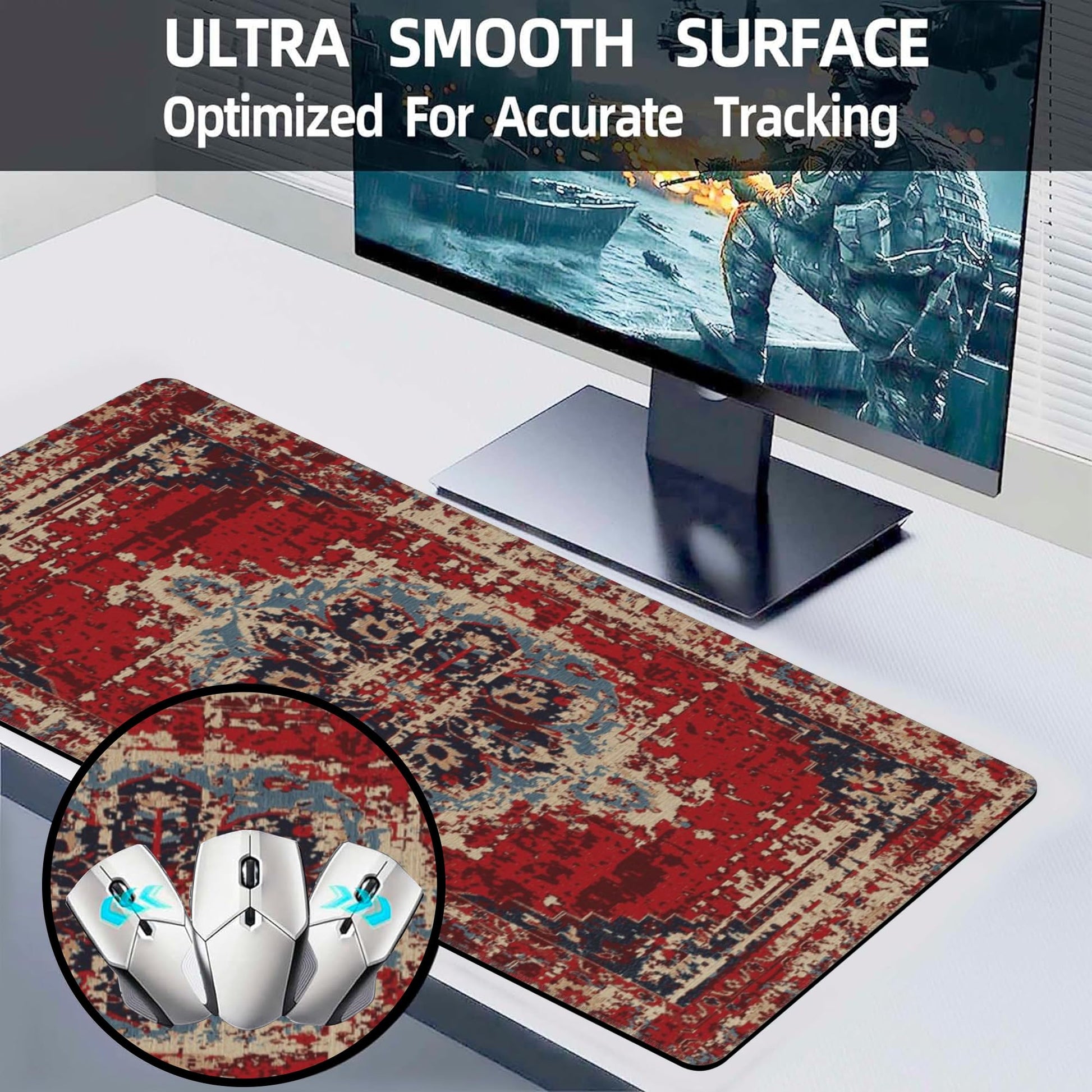 Desk Mat,Boho Carpet Style Large Gaming Mouse Pad XL,Boho Rug Desk Pad,Extended Big Computer
