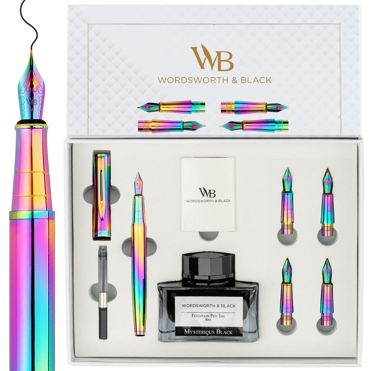 Wordsworth & Black LuxuryFountain Pen Set for Writing, 6 Nibs, Rainbow