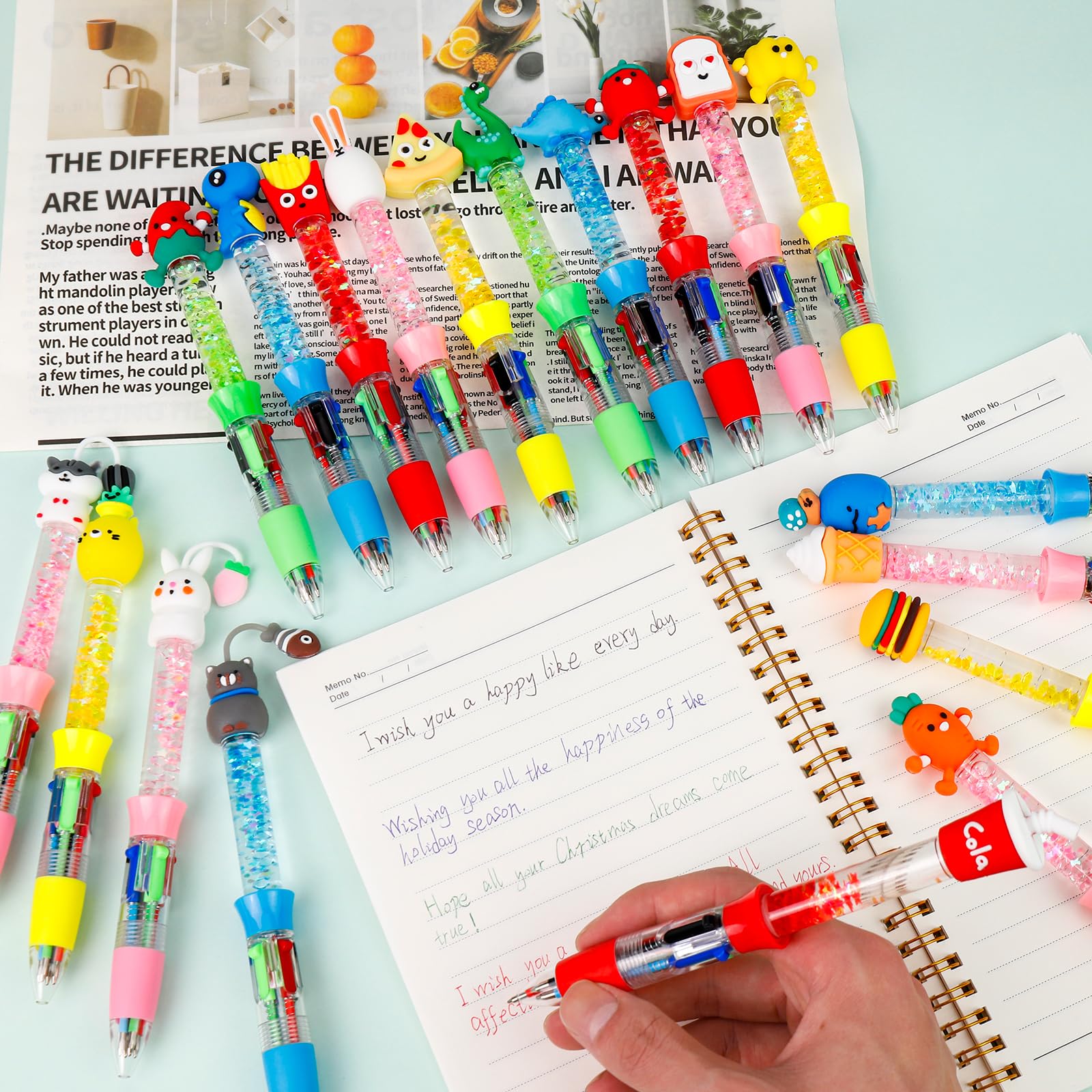 CZWZ 20Pcs Multicolor Pens in One 4-in-1 Cute Pens Bulk for Kids, Ballpoint Pen for Birthdays and