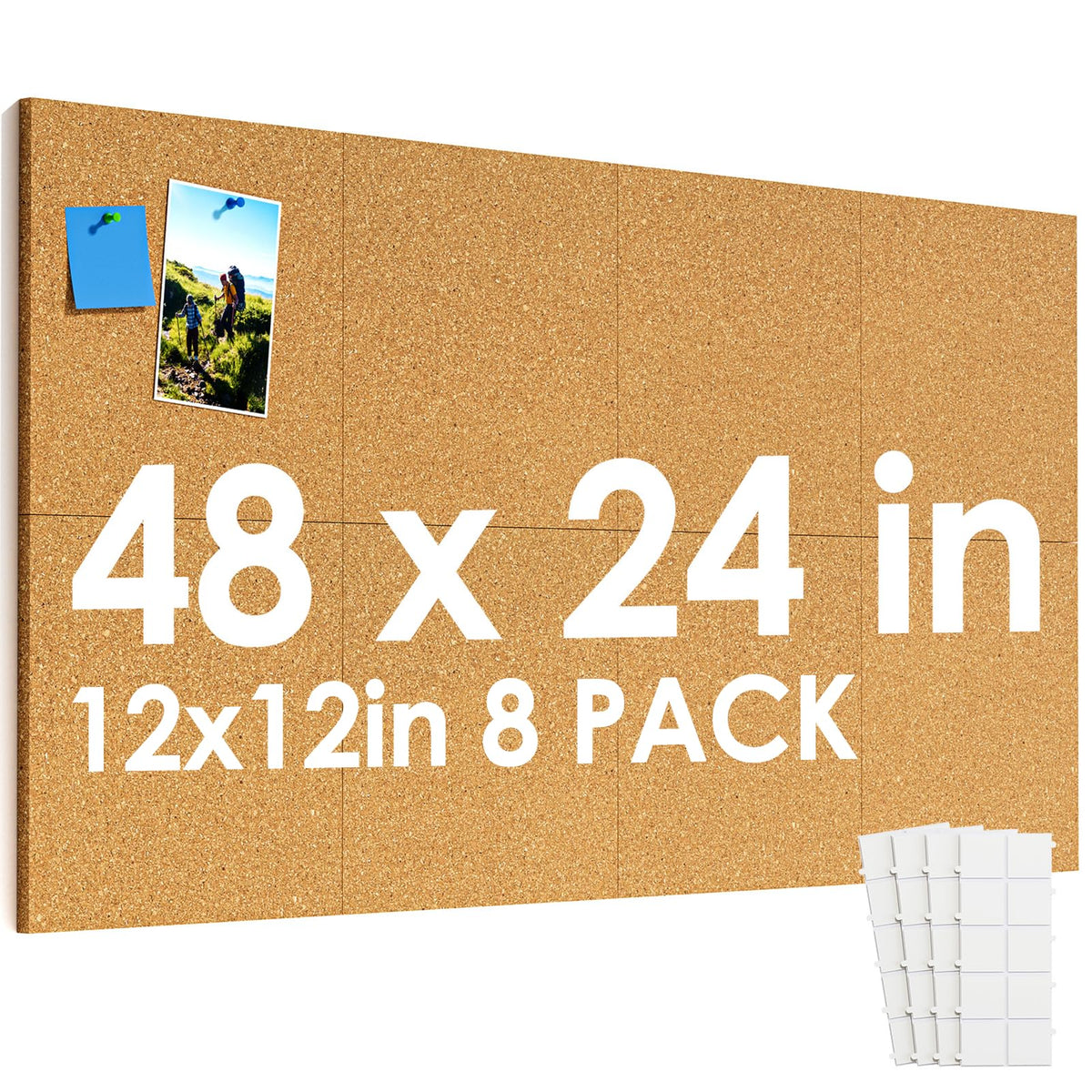 MaxGear 48" x 24" Large Cork Board for Wall, 8 Pack 12" x 12" Tiles