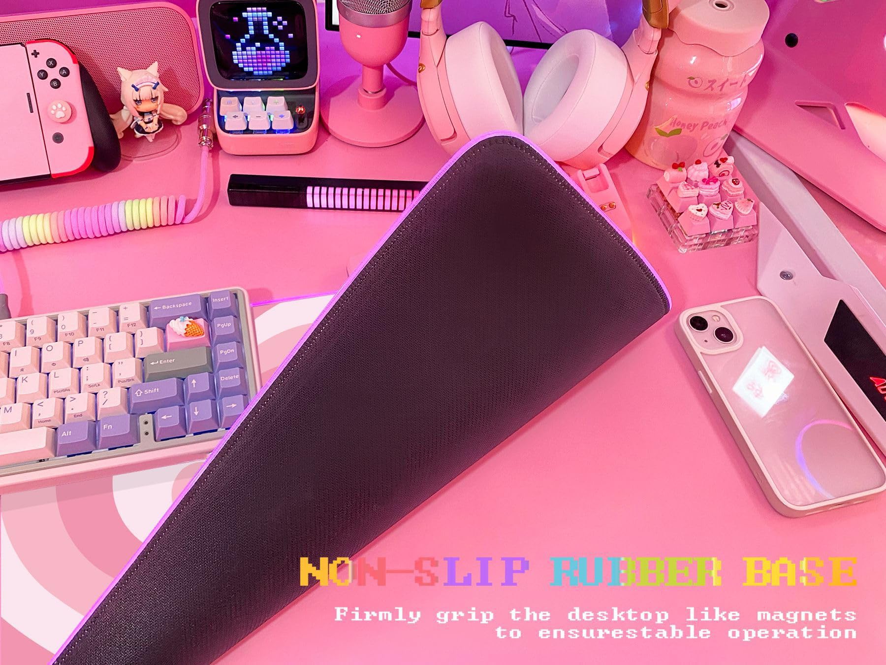 JMIYAV Pink Love Heart RGB Gaming Mouse Pad 31.5x12 Inch Cute Mousepad PC XL Large Extended Glowing