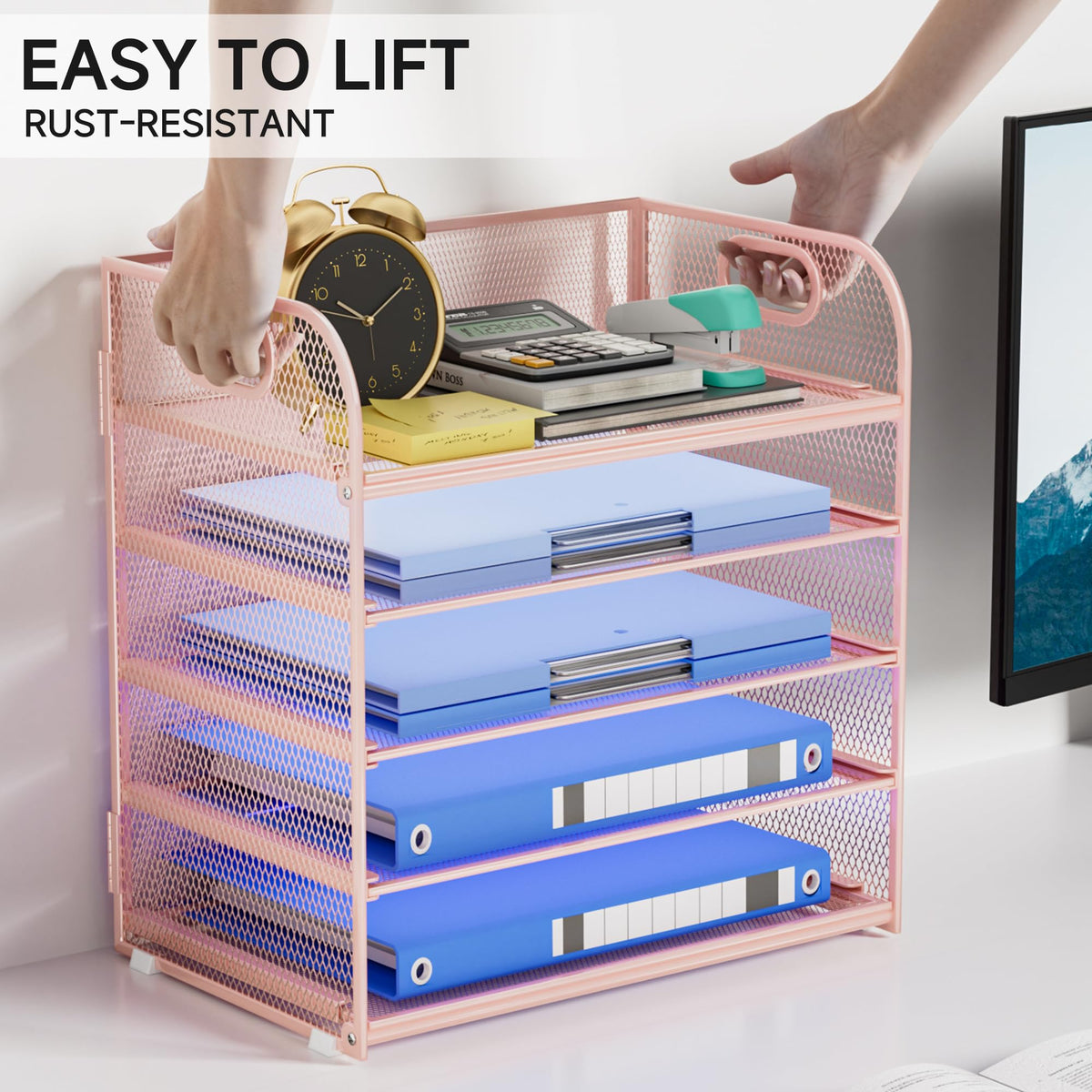 Kinkota 5-Tier Stackable Paper Organizer with Handle, Pink