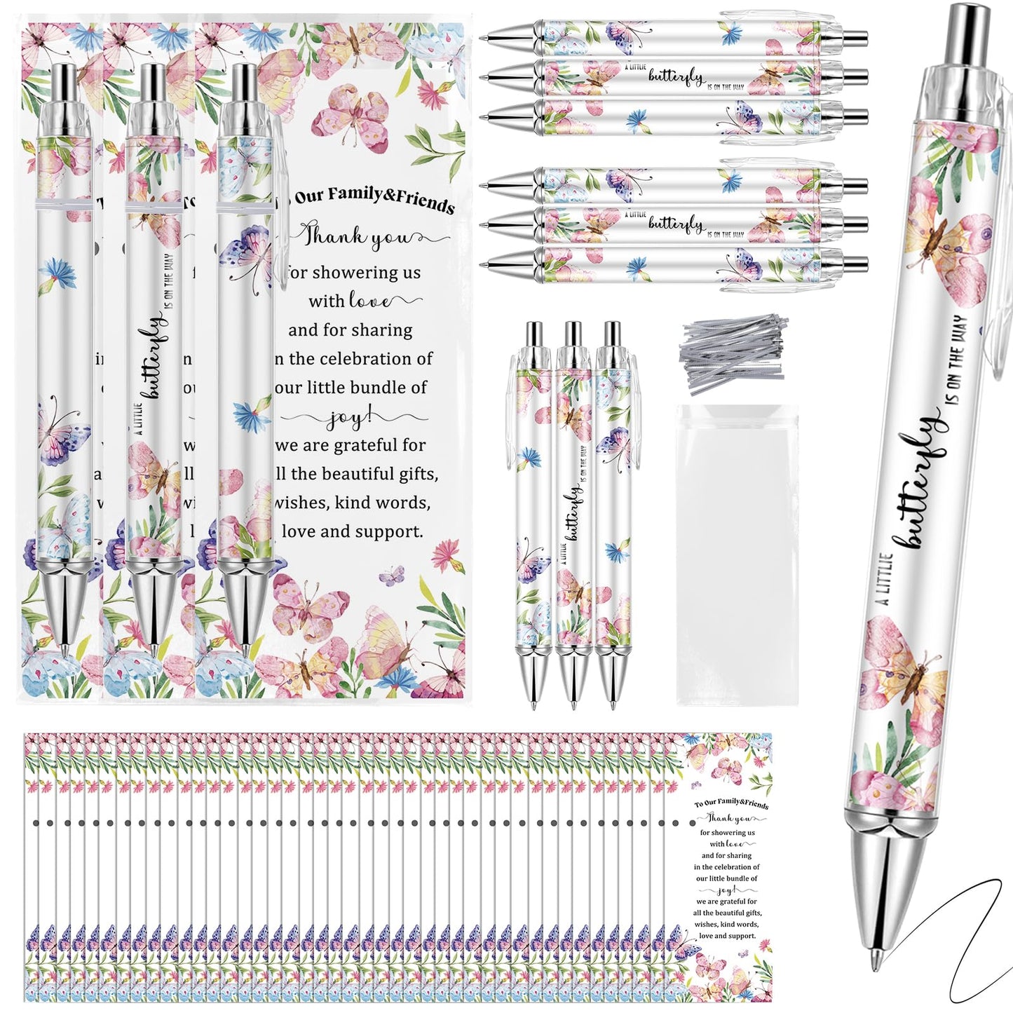 Lebsitey 50 Sets Pink Butterfly Theme Baby Shower Favors For Guest, Baby Shower Decorations Pens