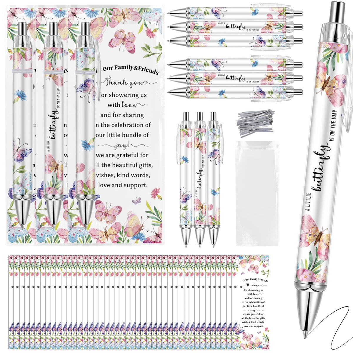 Lebsitey 50 Sets Pink Butterfly Theme Baby Shower Favors For Guest, Baby Shower Decorations Pens