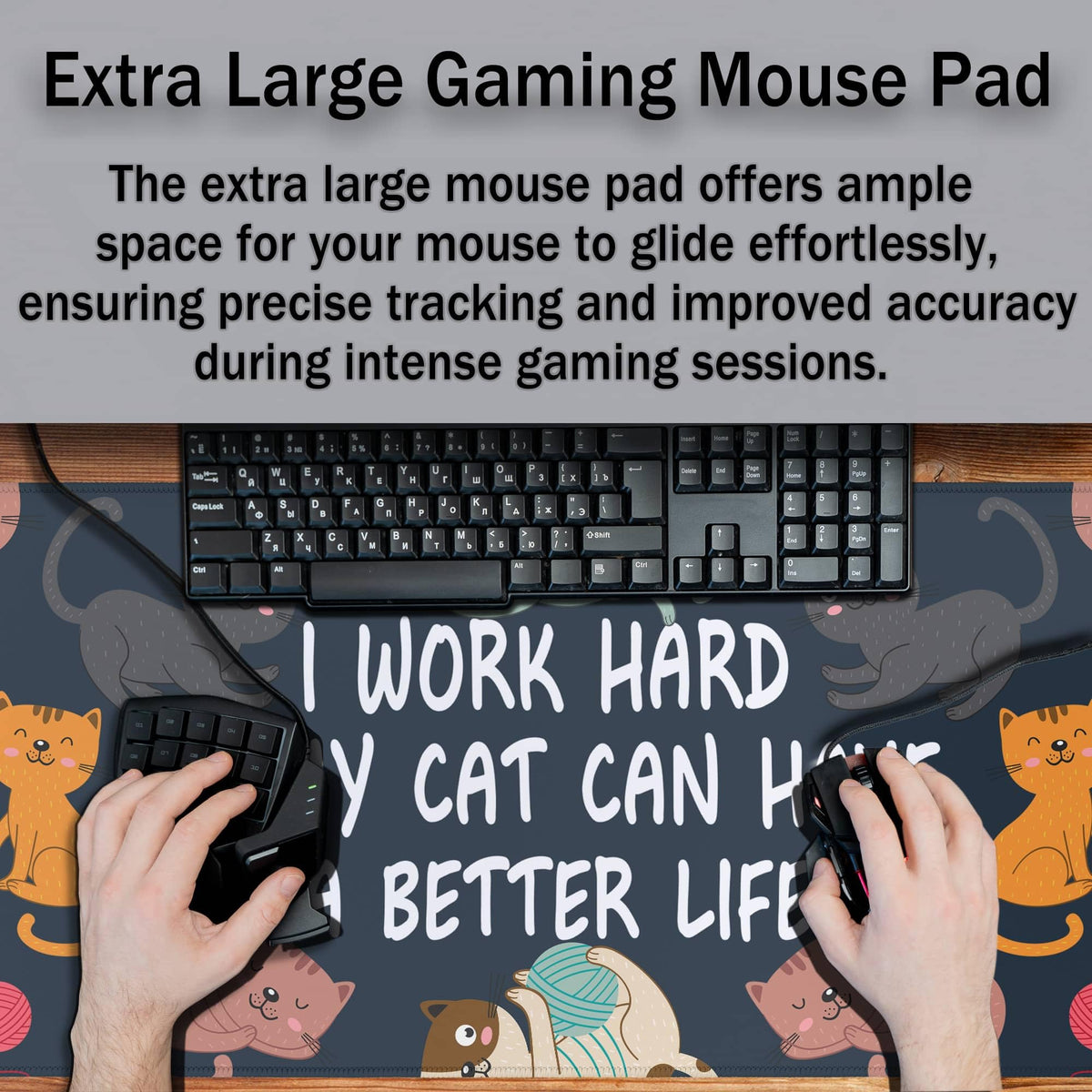Samgula Full Size Mouse Pad Funny Cat Cute Gaming Mouse Pad Extra Large Mouse Pads Computer Mat