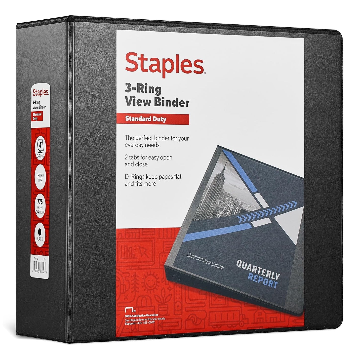 Staples Standard 4-Inch D-Ring View Binder, Black, 775 Sheets