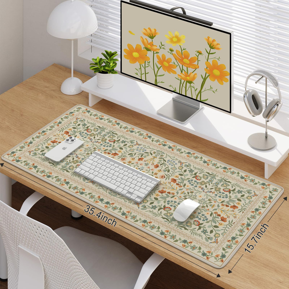 iCasso Desk Mat for Keyboard and Mouse, Large Mouse Pad, 35.4x15.7in,Beige
