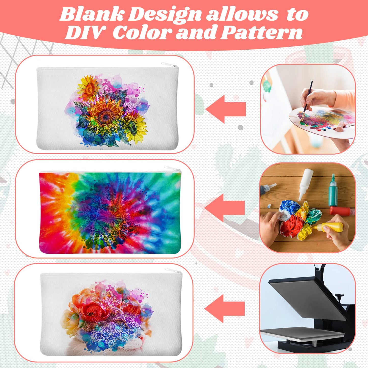 Frienda 50 Pcs Sublimation Blank Canvas Makeup Bags Bulk DIY Heat Transfer Canvas Pen Case Pencil