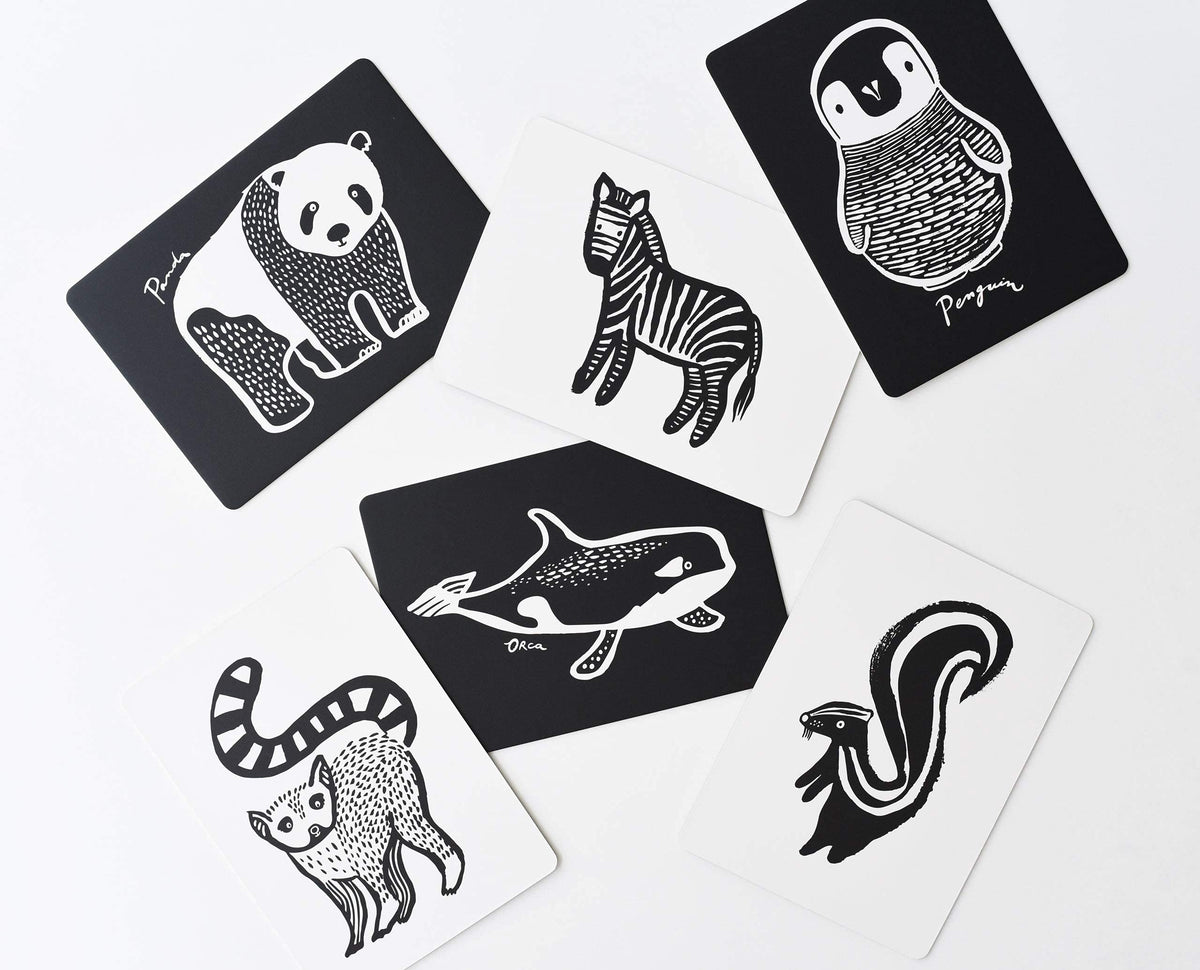 Wee Gallery High Contrast Cards for Baby - Black and White Animals
