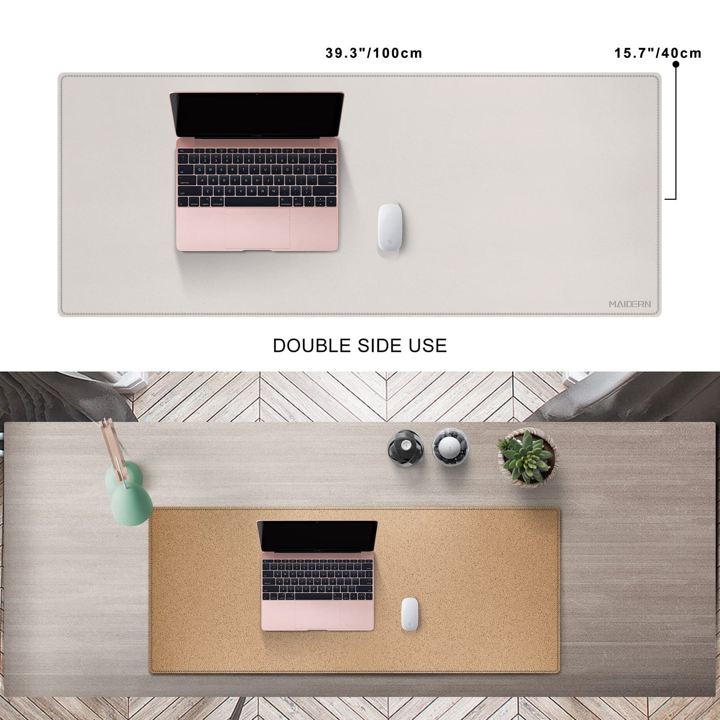 MAIDERN 40" x 16" Reversible XXL Cork & Leather Desk Pad, Full Desk Mat Protector for Gaming Home
