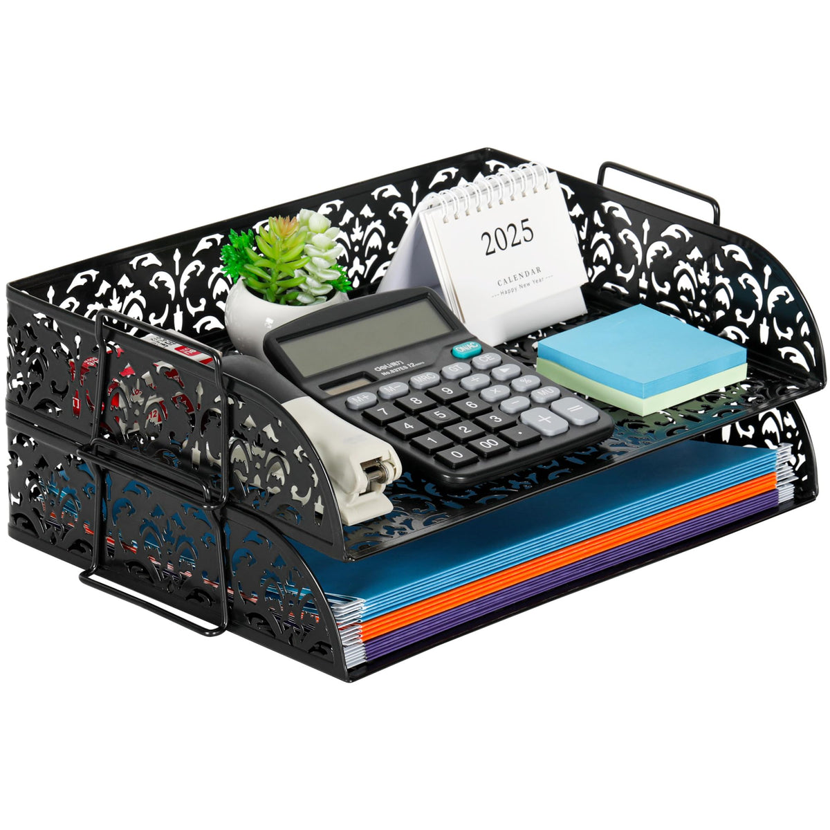 EasyPAG Paper Organizer for Desk 2 Tier Stackable Paper Tray for A4 Legal Size Folders Metal File