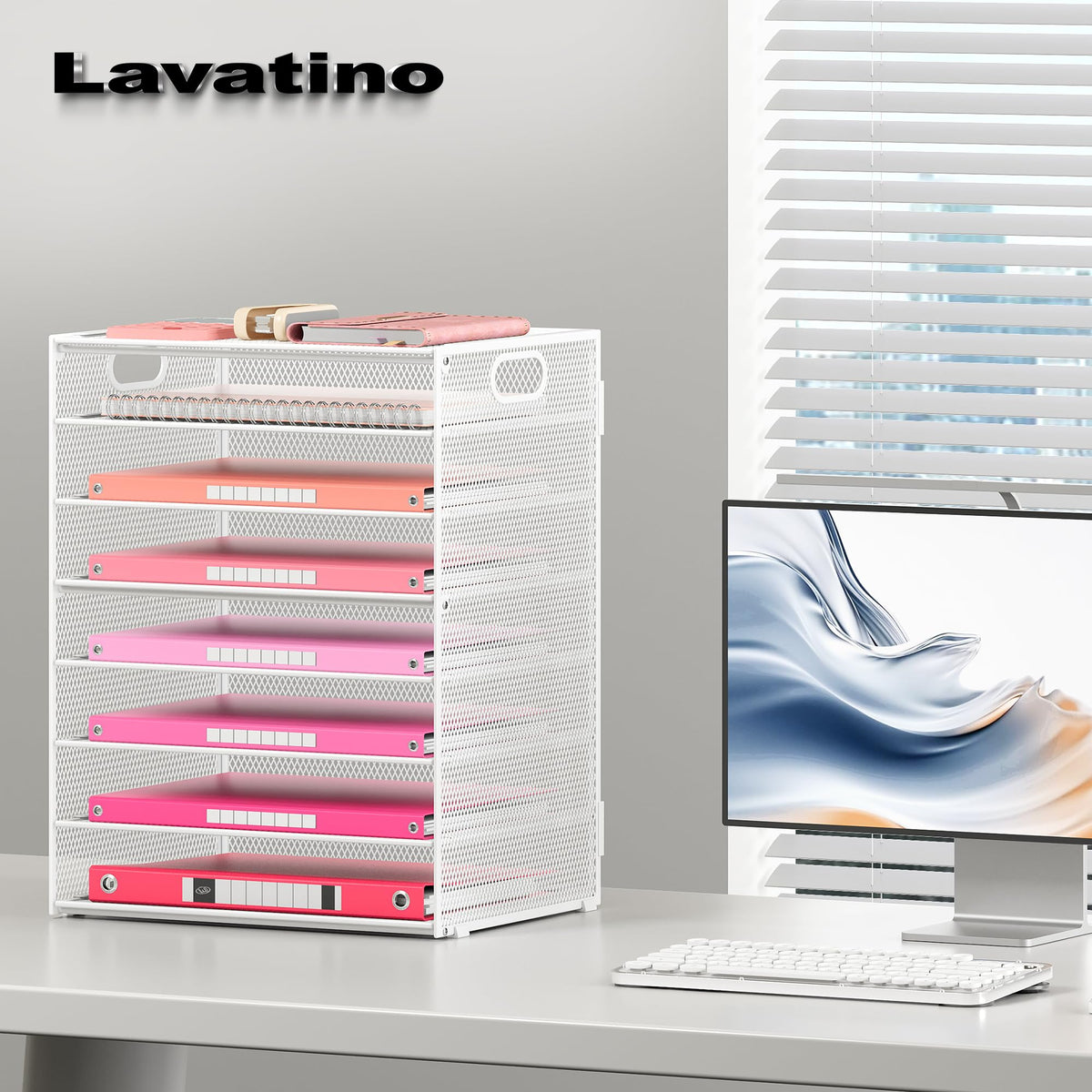 Lavatino 2 Pack 8-Tier Office Desk File Organizer, Letter Tray Paper Organizer with Handle
