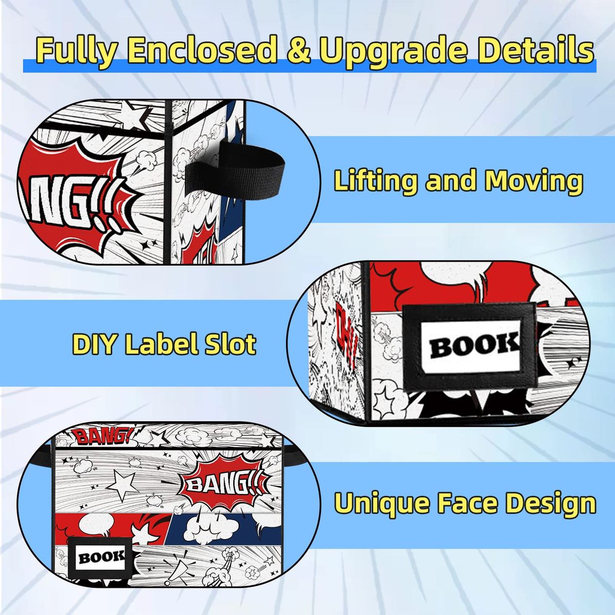 YNSZAS Comic Book Storage Box, 15.8" X 7.8" X 11.8", Heavy Duty Collapsible Holds 160-180 Comic