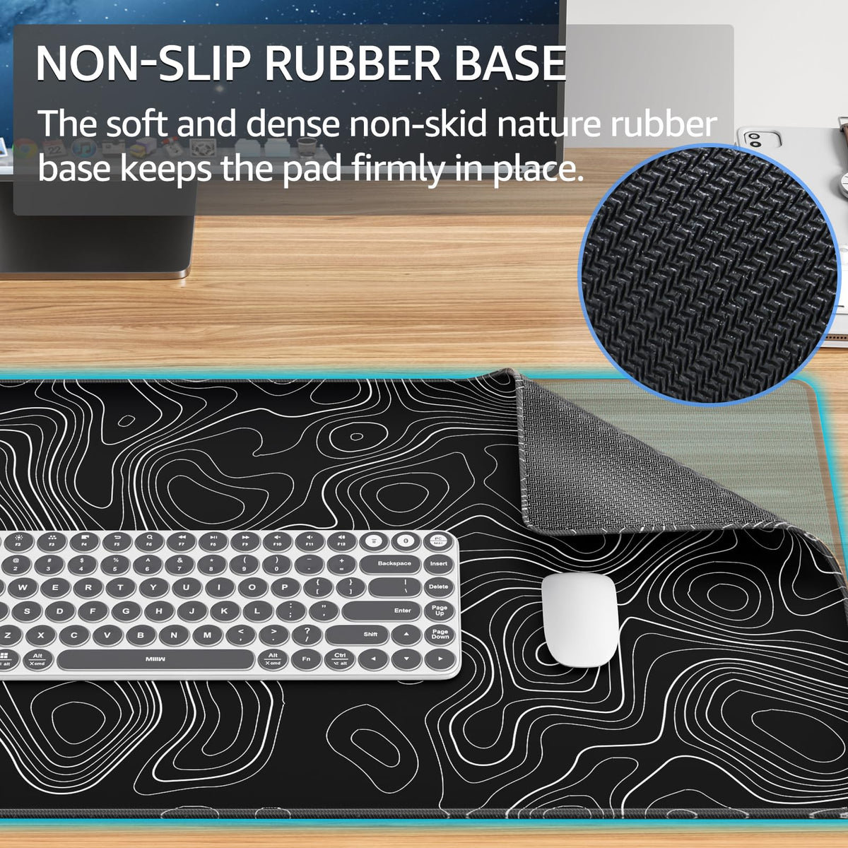 KTRIO Large Gaming Mouse Pad, 31.5 x 15.7 in, Black Topographic, XXL