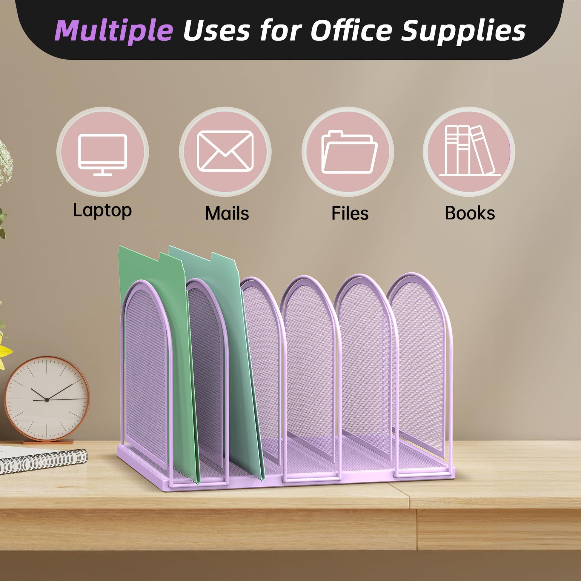 SUPEASY File Organizer 5-Section Mesh Desk Organizer, Upright File Organizer Desktop Organizer File
