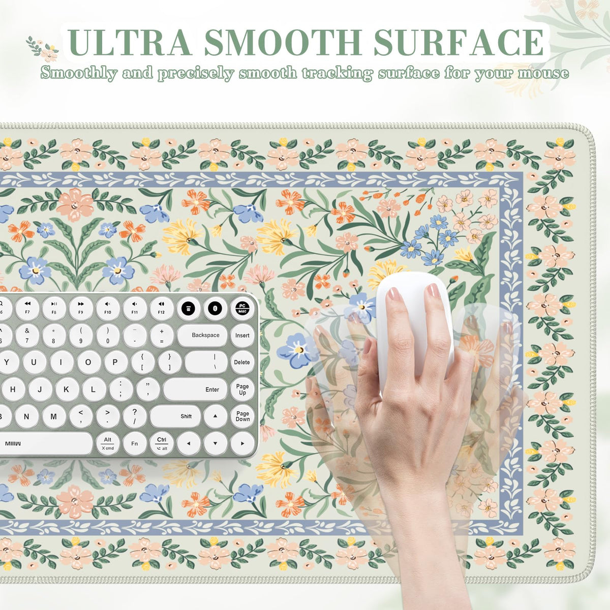 iCasso Desk Mat for Office Decor,35.4 x 15.7 in,Cute Green Floral
