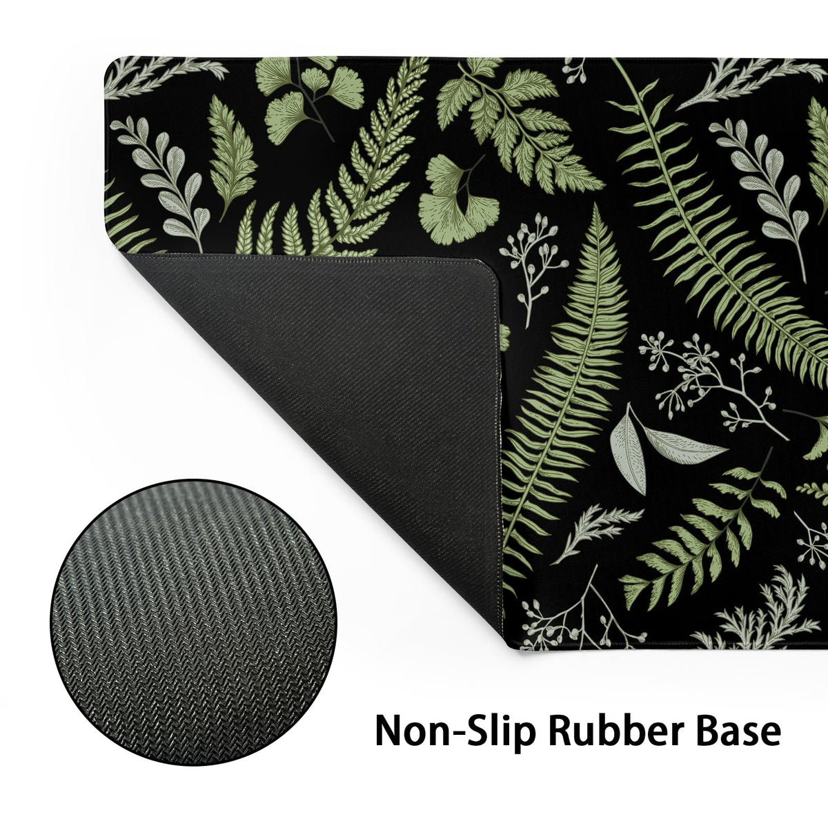 Black Green Plant Flowers Mouse Pad XXL Tropical Fern Botanical Leaves Extended Desk Mat 90X40cm