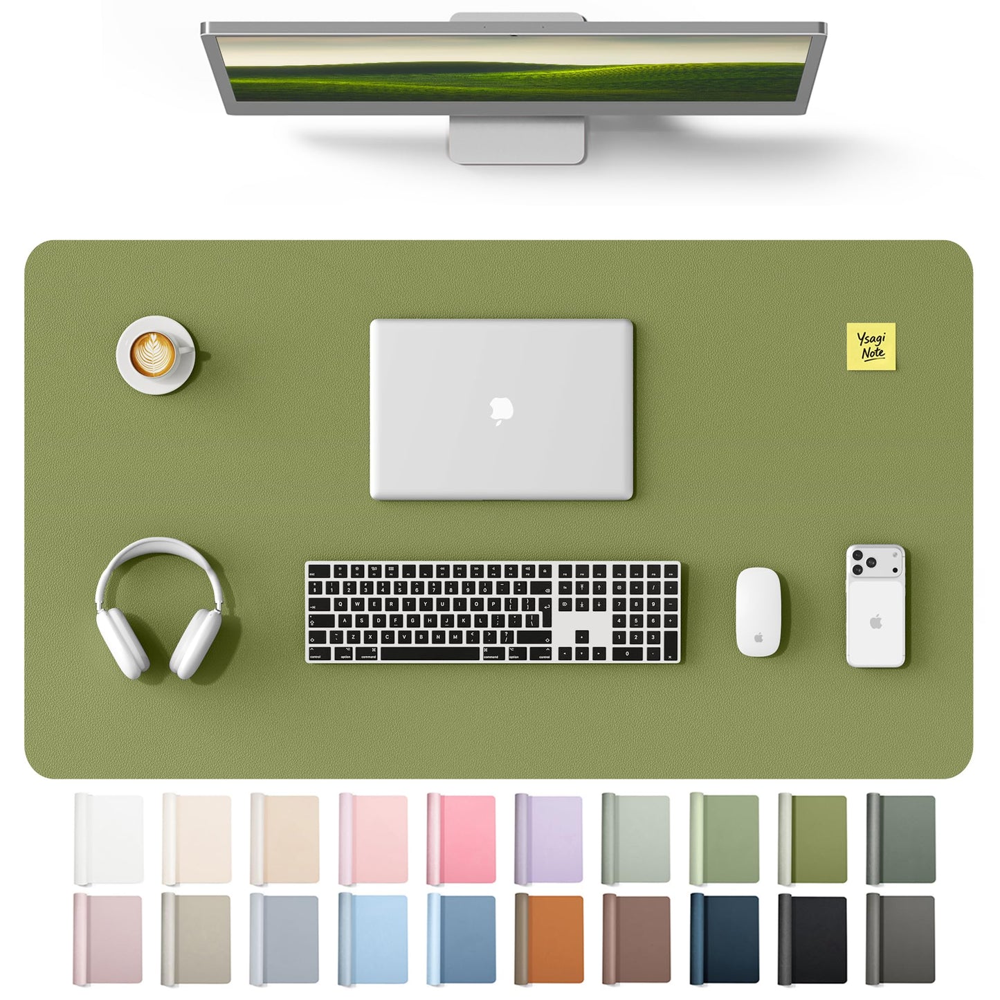 YSAGi Leather Desk Protector, Office Mat, Large Mouse Mat, Non-Slip PU Leather Blotter, Laptop Desk