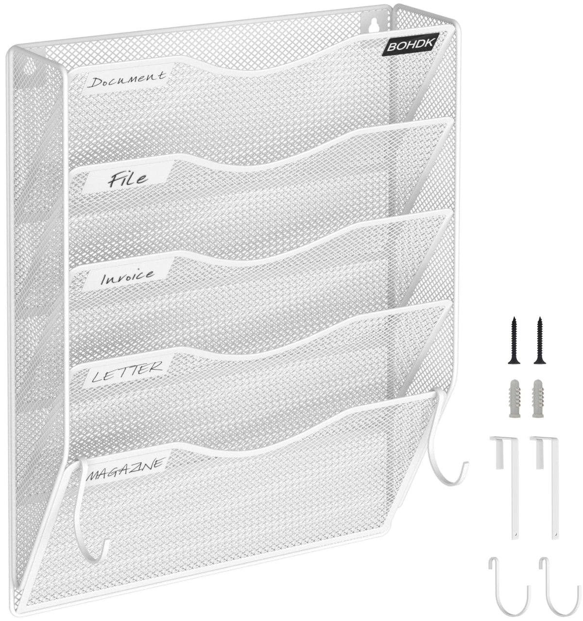 BOHDK Wall File Organizer, 5 Tire Hanging File Folder Organizer, Vertical Mesh Metal Door/Wall