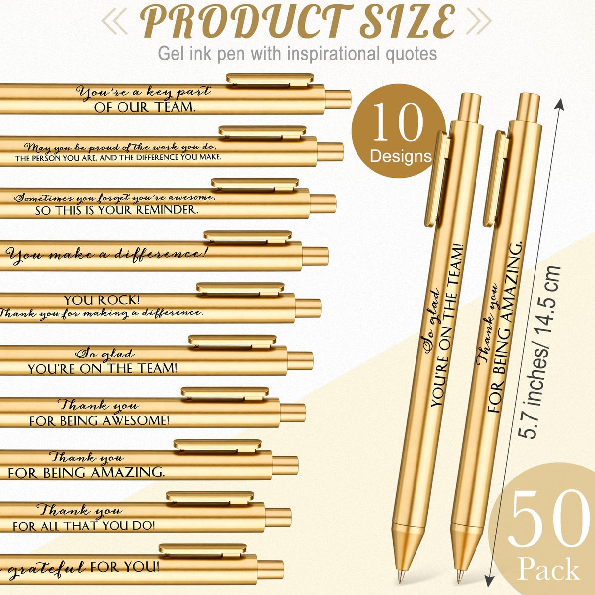 Crtiin 50 Pcs Inspirational Pens Bulk Gold, Team Motivation