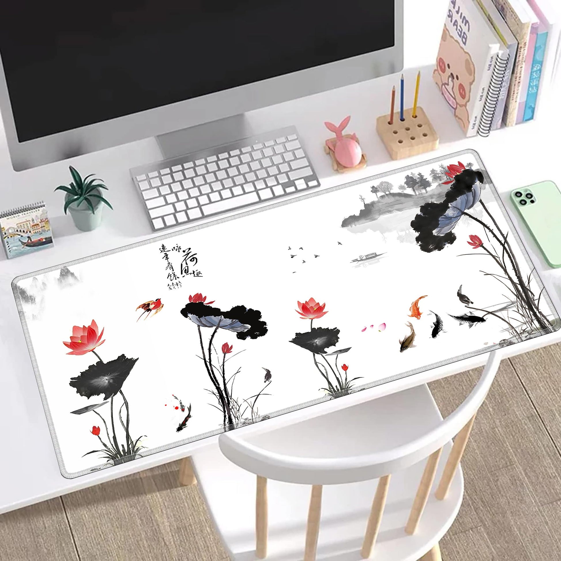 LL-COEUR XXL Landscape Gaming Mouse Pad Computer Keyboard Mat Office Desk Pad (Lotus, 35.4" x 15.7"