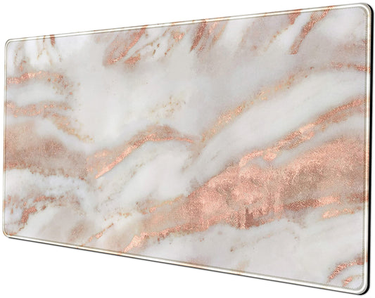 Rose Gold Marble Desk Mat Cute Desk Decor Mouse Pad, Abstraction Metallic Luxury Large Gaming