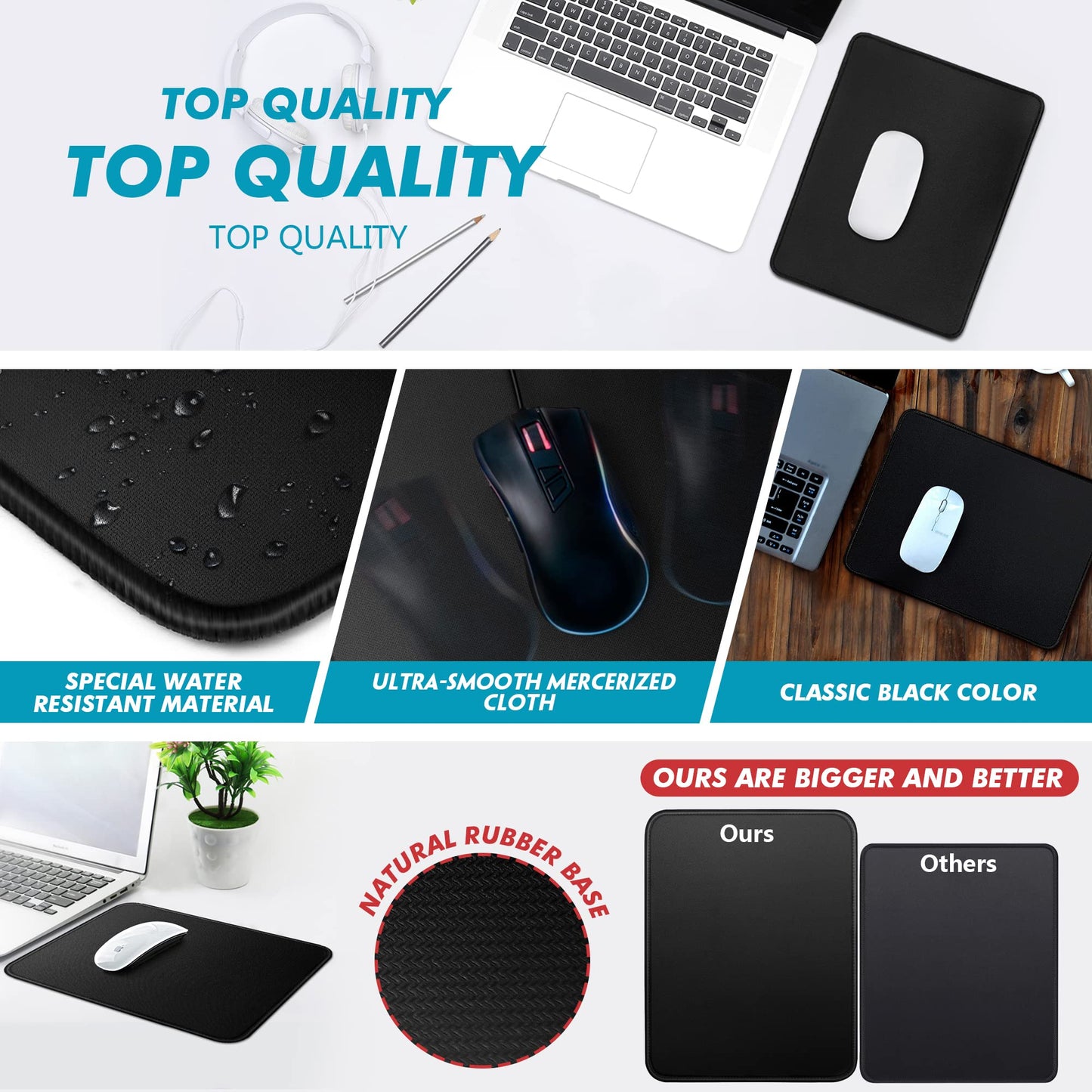 Mouse Pad Bundle Stitched Edges Premium Waterproof Gaming Mouse Mat Pad, Extends Battery Life