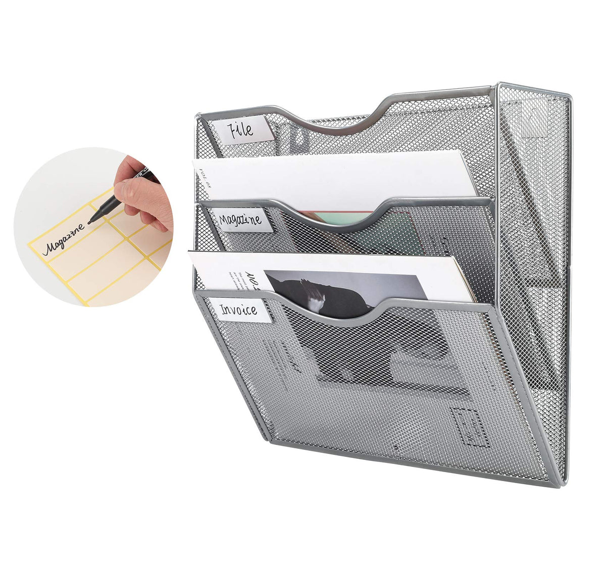 EasyPAG Hanging Wall File Organizer, 3 Pocket Wall Mounted Mail Organizer, Vertical Document Folder