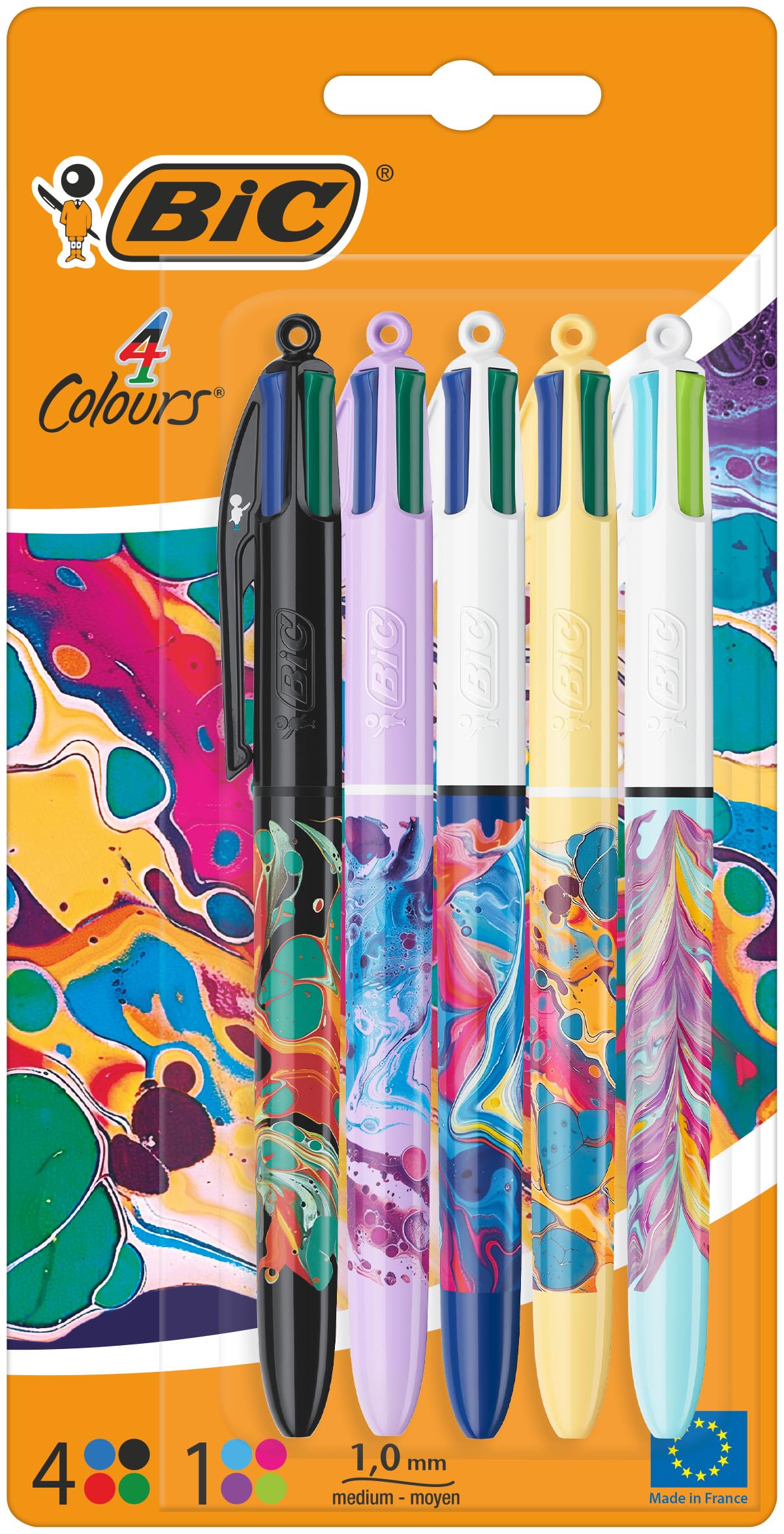 BIC 4 Colours All In One, Multi Coloured Retractable Ballpoint Pens, Medium 1.0mm, Green, Blue