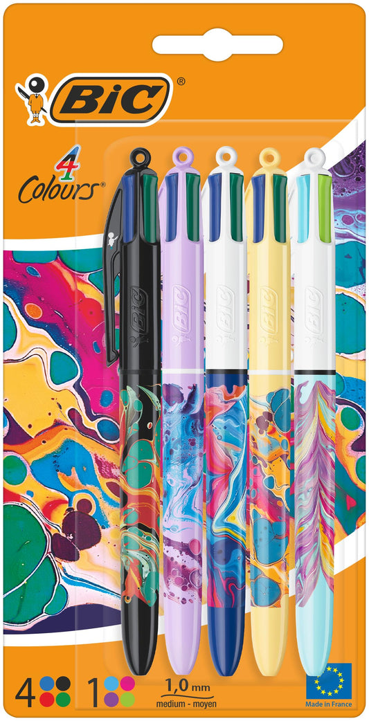 BIC 4 Colours All In One, Multi Coloured Retractable Ballpoint Pens, Medium 1.0mm, Green, Blue