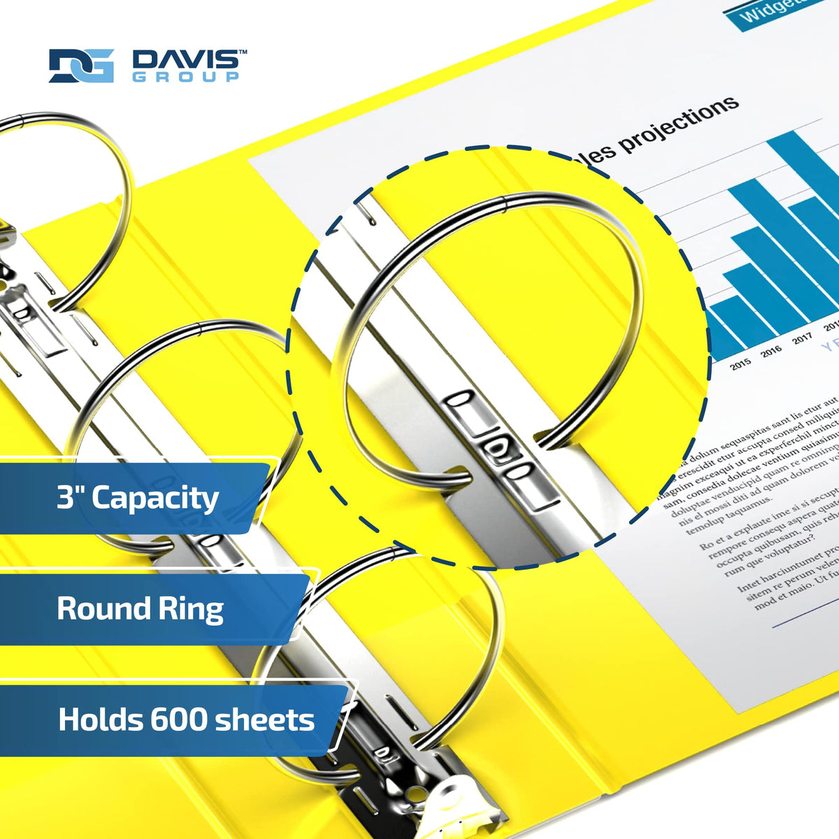 Easyview 3-Ring Binder, Clear-View Cover, 3" Round Rings, Yellow, 6 Pack