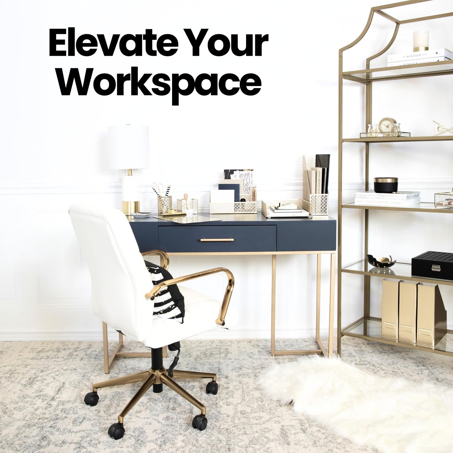 BLU MONACO | Gold Desk Organizer Set with Mail Sorter, Sticky Note Holder, Pen Cup, Magazine