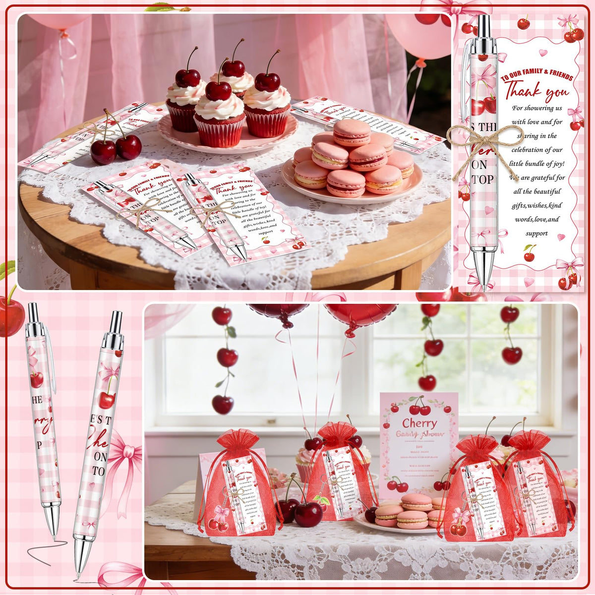 EYNDYN 145 Pieces Cherry Baby Shower Gifts for Guest Cherry on Top Ballpoint Pens and Keychains