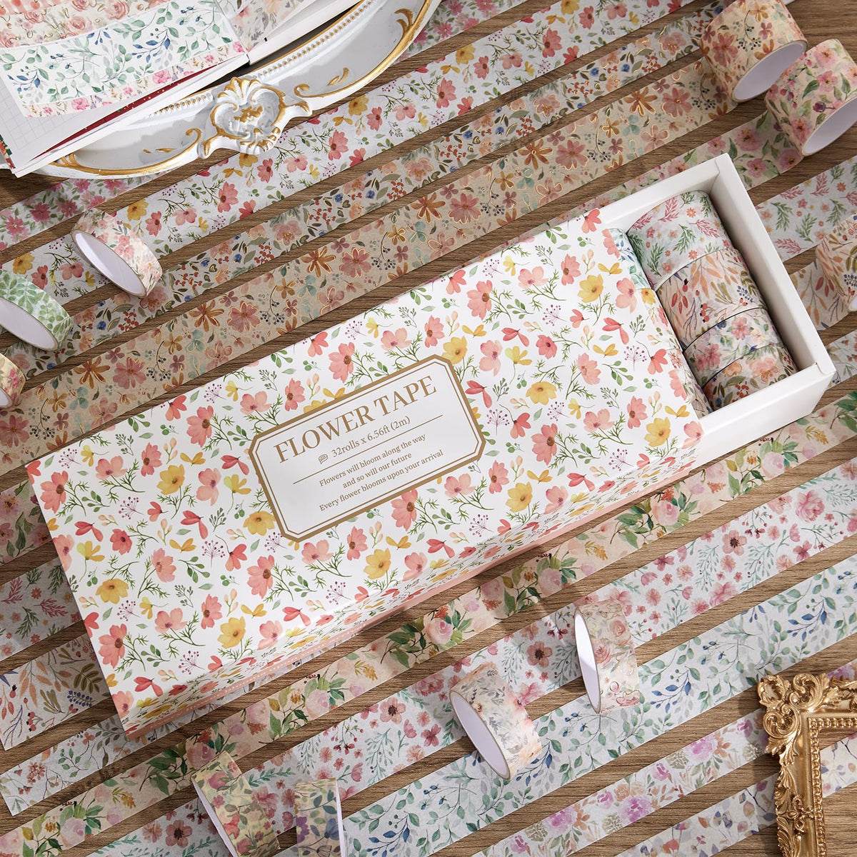 PAGEMORE 32 Rolls Washi Tape Set, Colored Floral Decorative Masking Tape, Artists Tapes for
