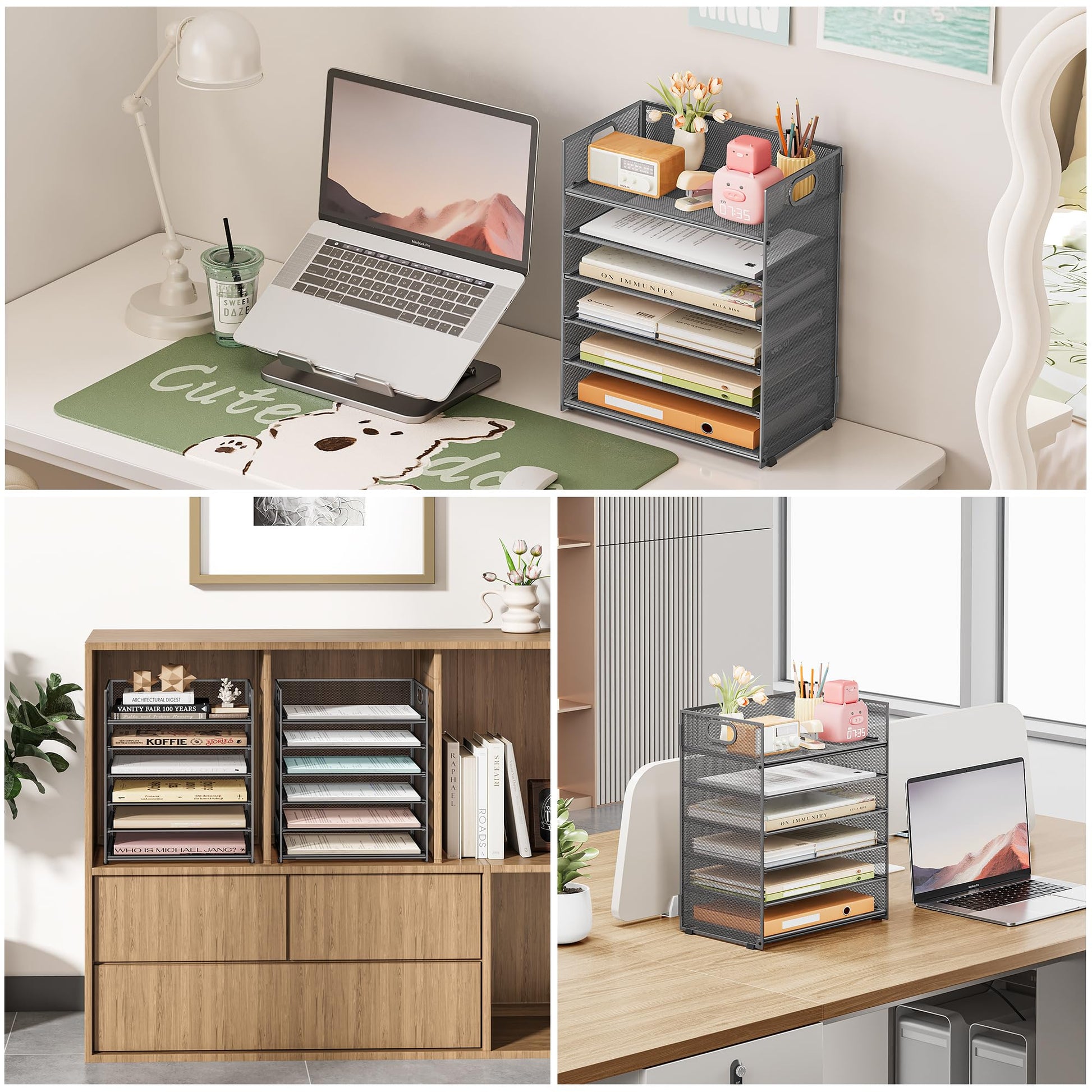 6 Tier Paper Organizer with Handle,Construction Teacher Desk Decor,Gray