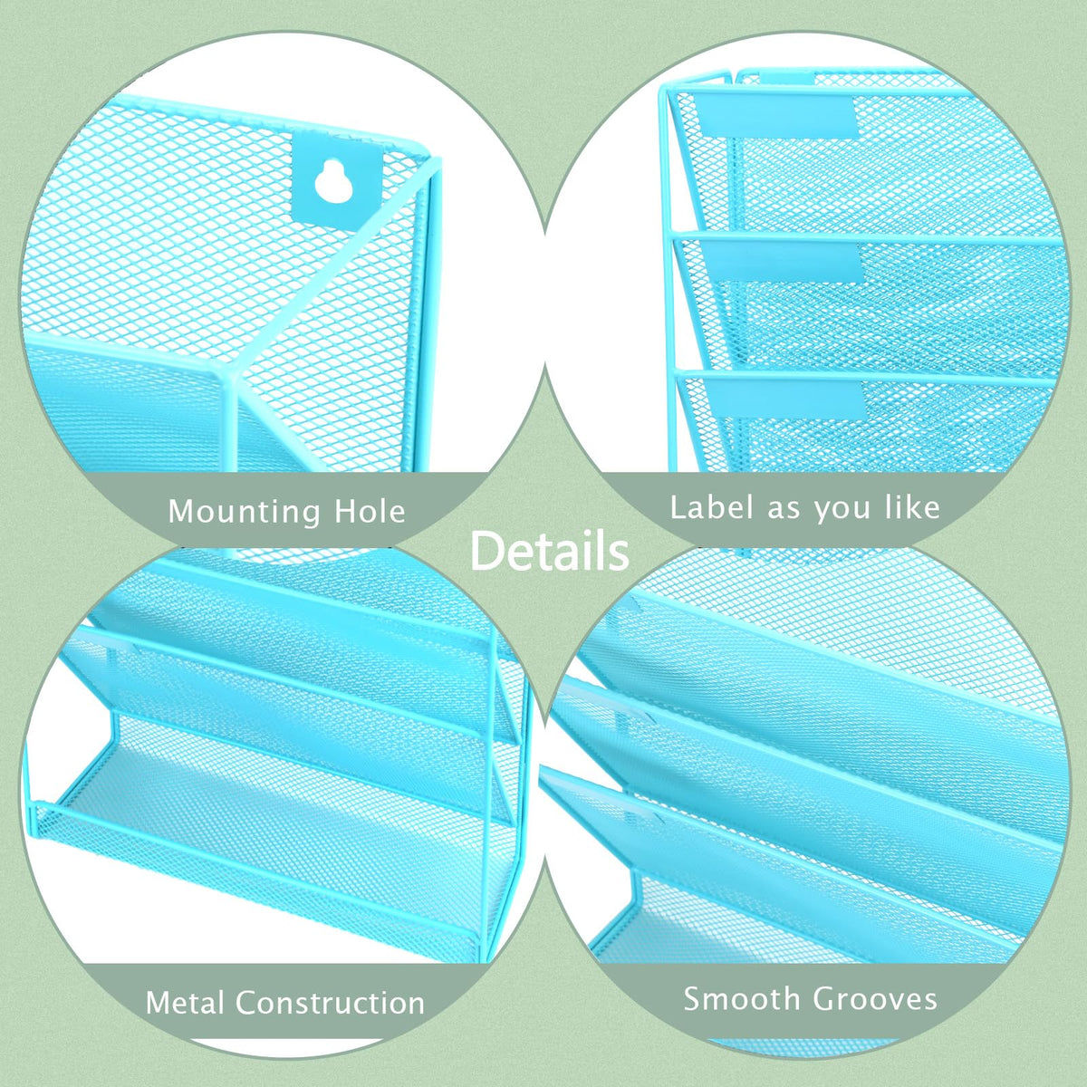 ideallife 3 Pockets Mesh Wall File Holder Organizer with Bottom Flat Tray, Office Hanging File