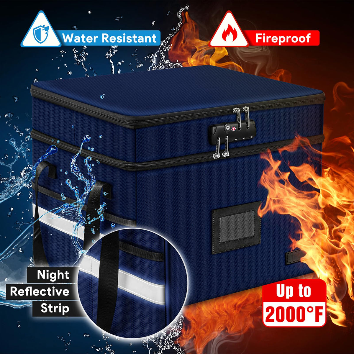 Fireproof File Oganizer with Lock, 2 Layer Fireproof Document Box Storage